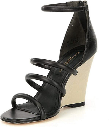 Donna Karan Rachel Wedge Sandals, Nappa Leather Black - 8.5