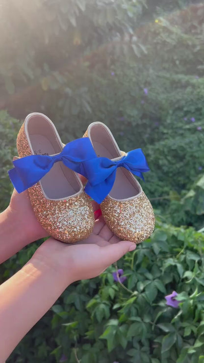 Charlotte glitter flats with interchangable satin bow