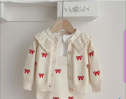 Bow embroidered cardigan with collar