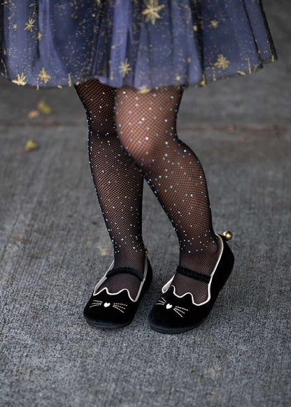 Luna Black cat velour kitty shoes with bell - Ready to ship