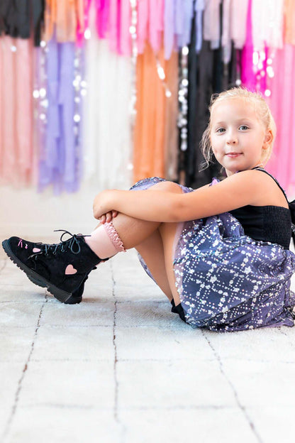 Midnight Mischief Girls Cat suede combat boots