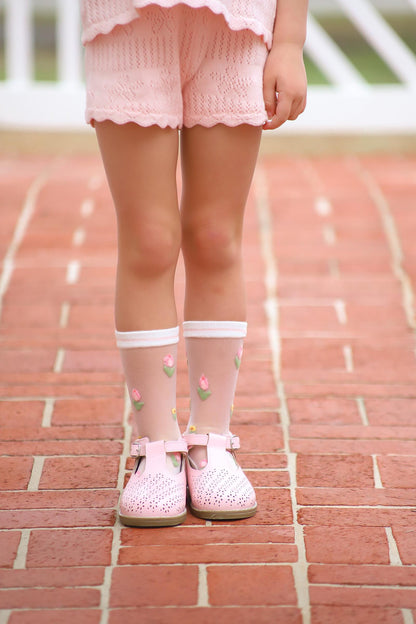 Spring strawberry - tulips - bows mesh socks