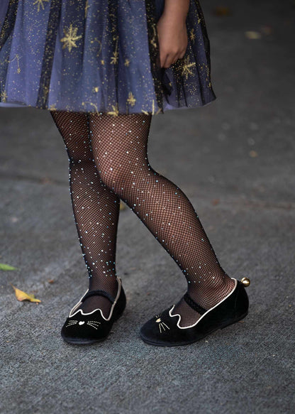 Luna Black cat velour kitty shoes with bell - Ready to ship