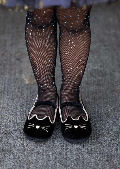 Luna Black cat velour kitty shoes with bell - Ready to ship