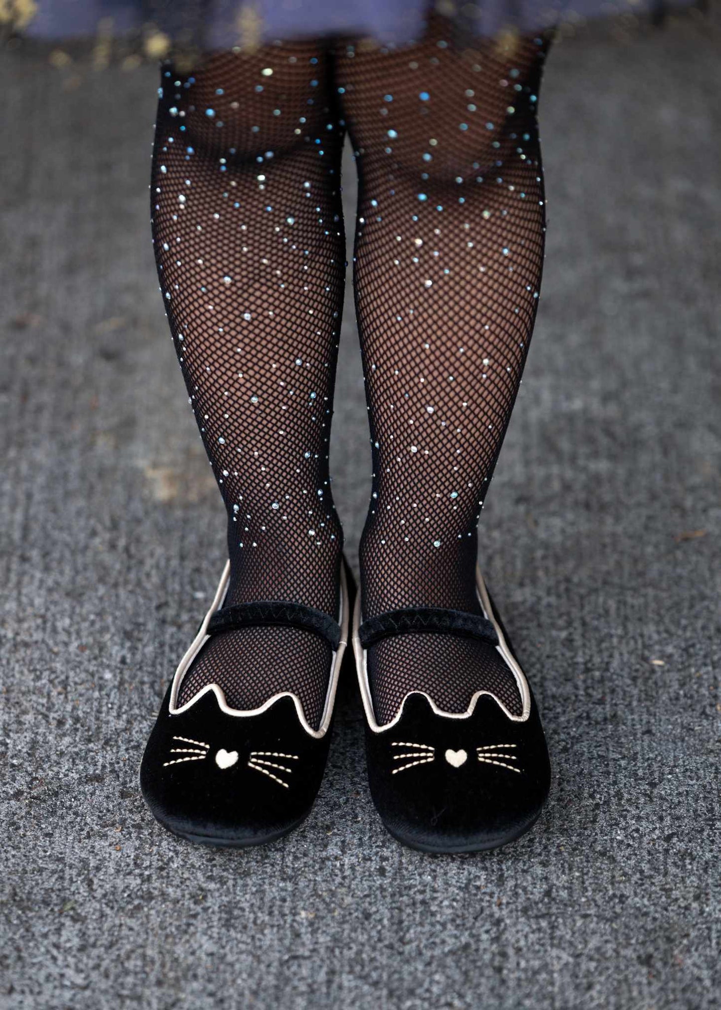 Luna Black cat velour kitty shoes with bell