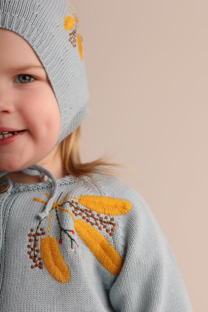 Fields of gold cardigan and bonnet