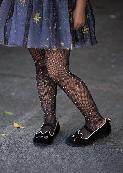 Luna Black cat velour kitty shoes with bell - Ready to ship