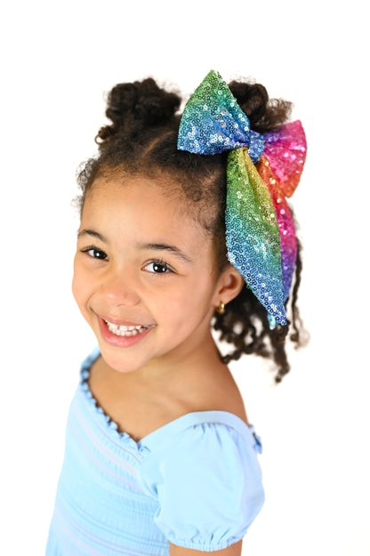 Sequin Ombre Rainbow Hair Bow