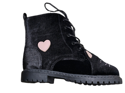 Midnight Mischief Girls Cat suede combat boots