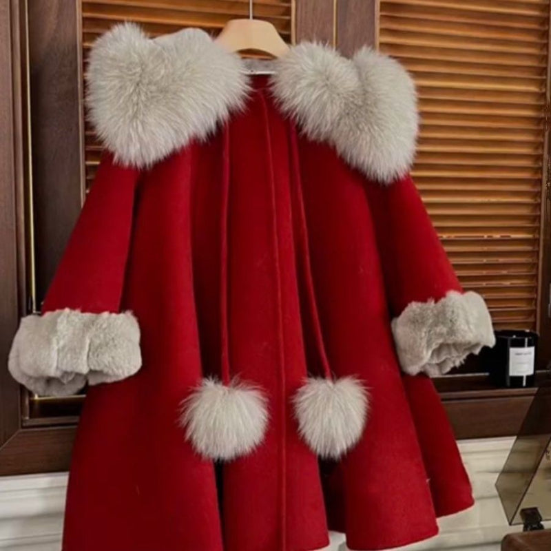 Father Christmas Fur Pom Pom Coat