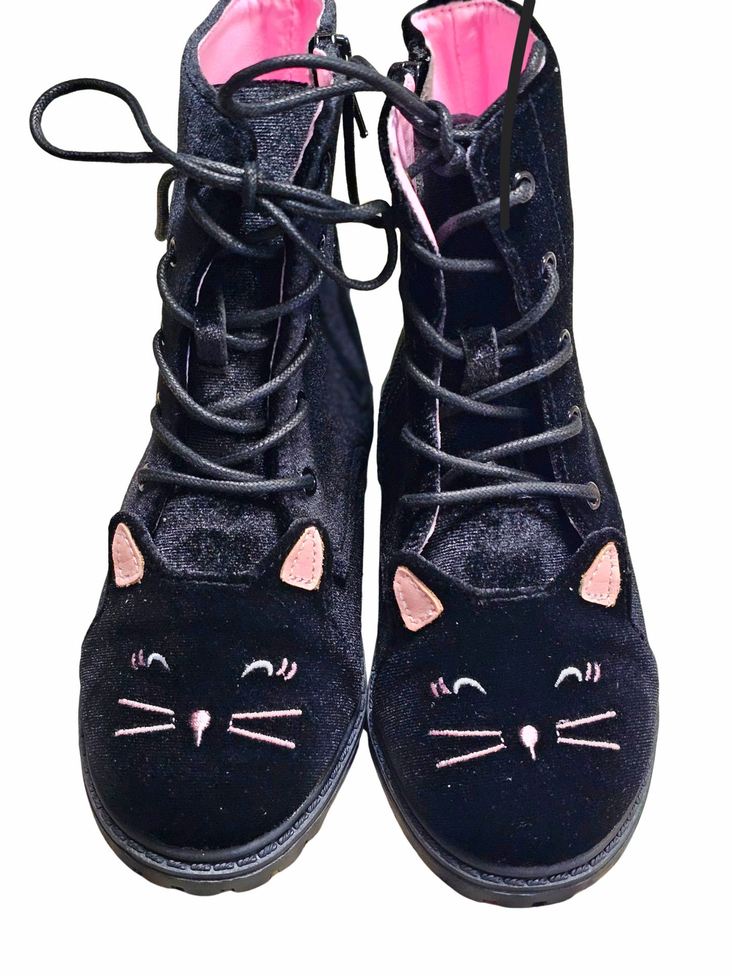 Midnight Mischief Girls Cat suede combat boots