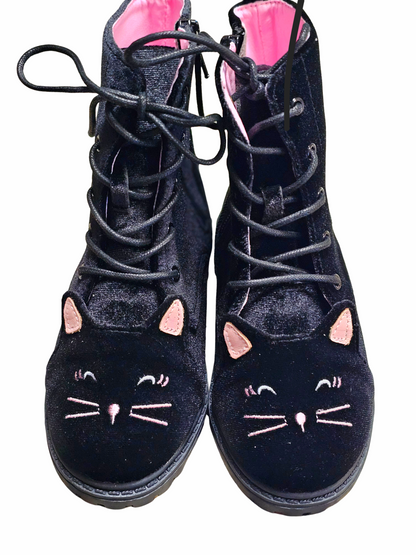 Midnight Mischief Girls Cat suede combat boots