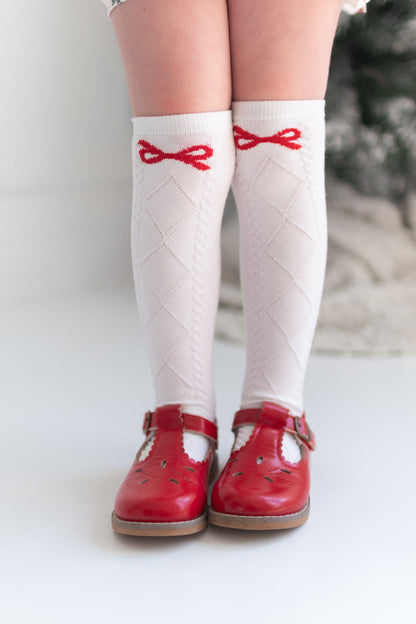 Ribbon Bow Cable Knit Over-the-Knee Socks pre-order