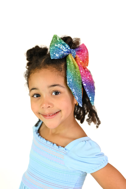 Sequin Ombre Rainbow Hair Bow