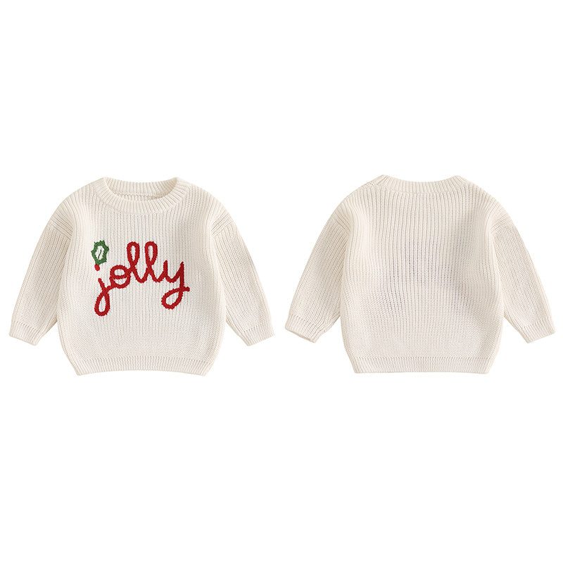 Joy Jolly Christmas embroided sweater