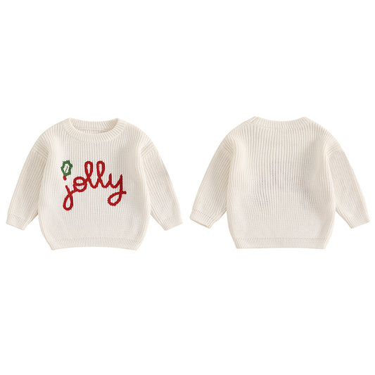 Joy Jolly Christmas embroided sweater