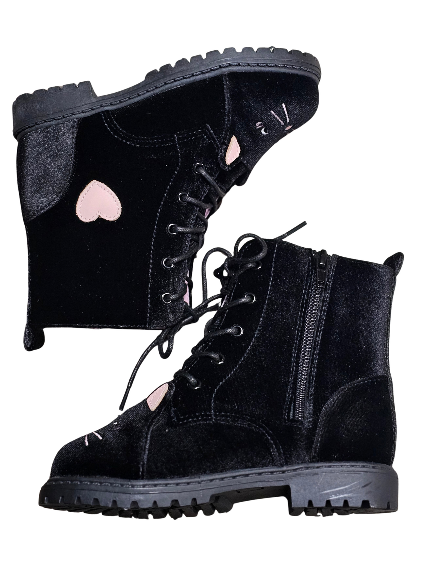Midnight Mischief Girls Cat suede combat boots