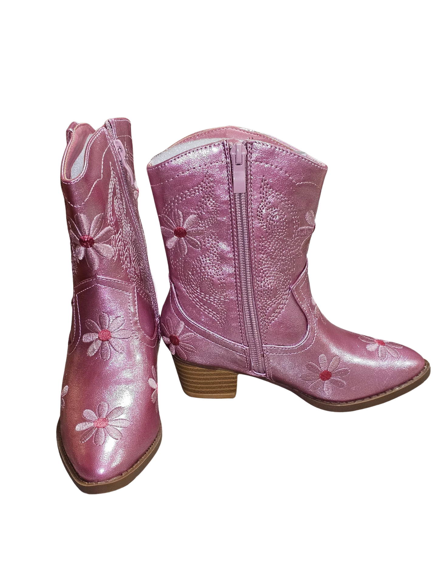 Rosé Bloom Embroidered Cowgirl Boots RTS
