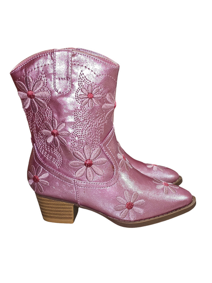 Rosé Bloom Embroidered Cowgirl Boots RTS