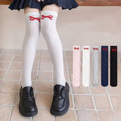 Ribbon Bow Cable Knit Over-the-Knee Socks pre-order