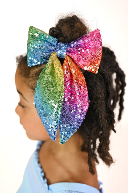 Sequin Ombre Rainbow Hair Bow