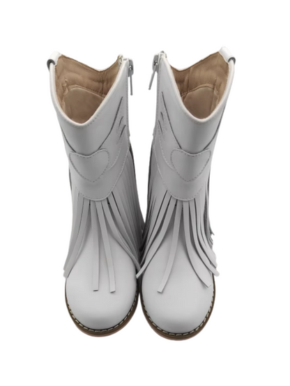 Jolene Fringe Leather Cowgirl Boots white - NEW STYLE