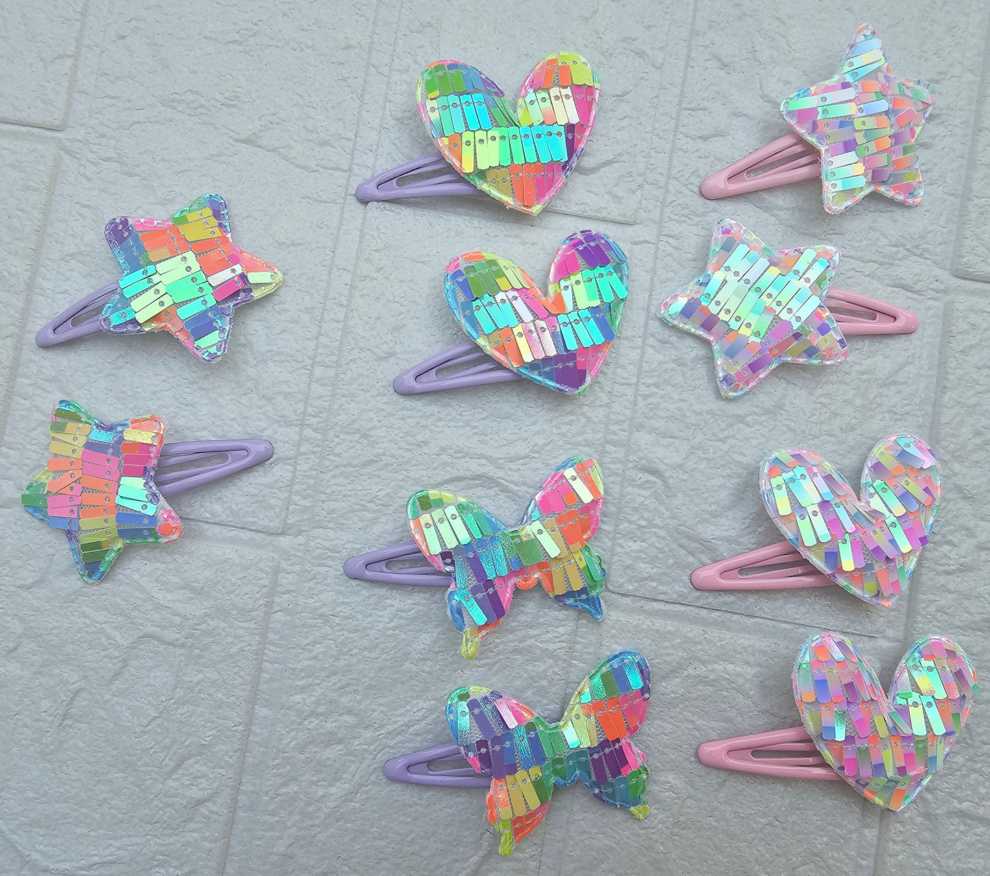 Sequin hair clips - heart, star, butterfly