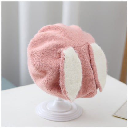 Bunny Ear Beret pink and white