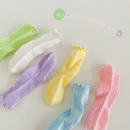Pastel ruffle top heart socks