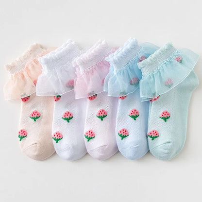 Strawberry Ruffle ankle sock