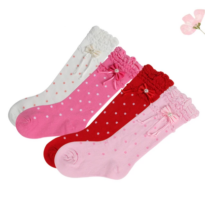 Polka Dot pearl knee high socks RTS