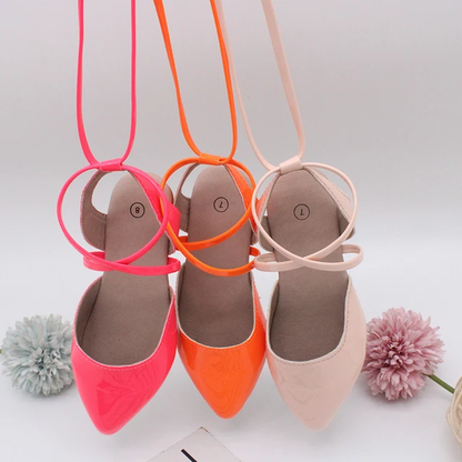 Pointy toe patent lace up shoes