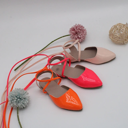 Pointy toe patent lace up shoes
