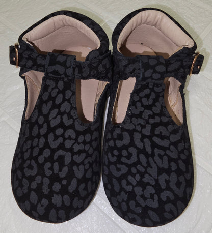 Girl's Black Leopard Tbar Shoes