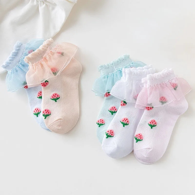 Strawberry Ruffle ankle sock