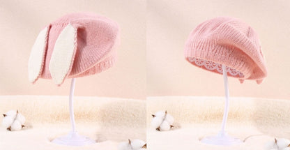 Bunny Ear Beret pink and white