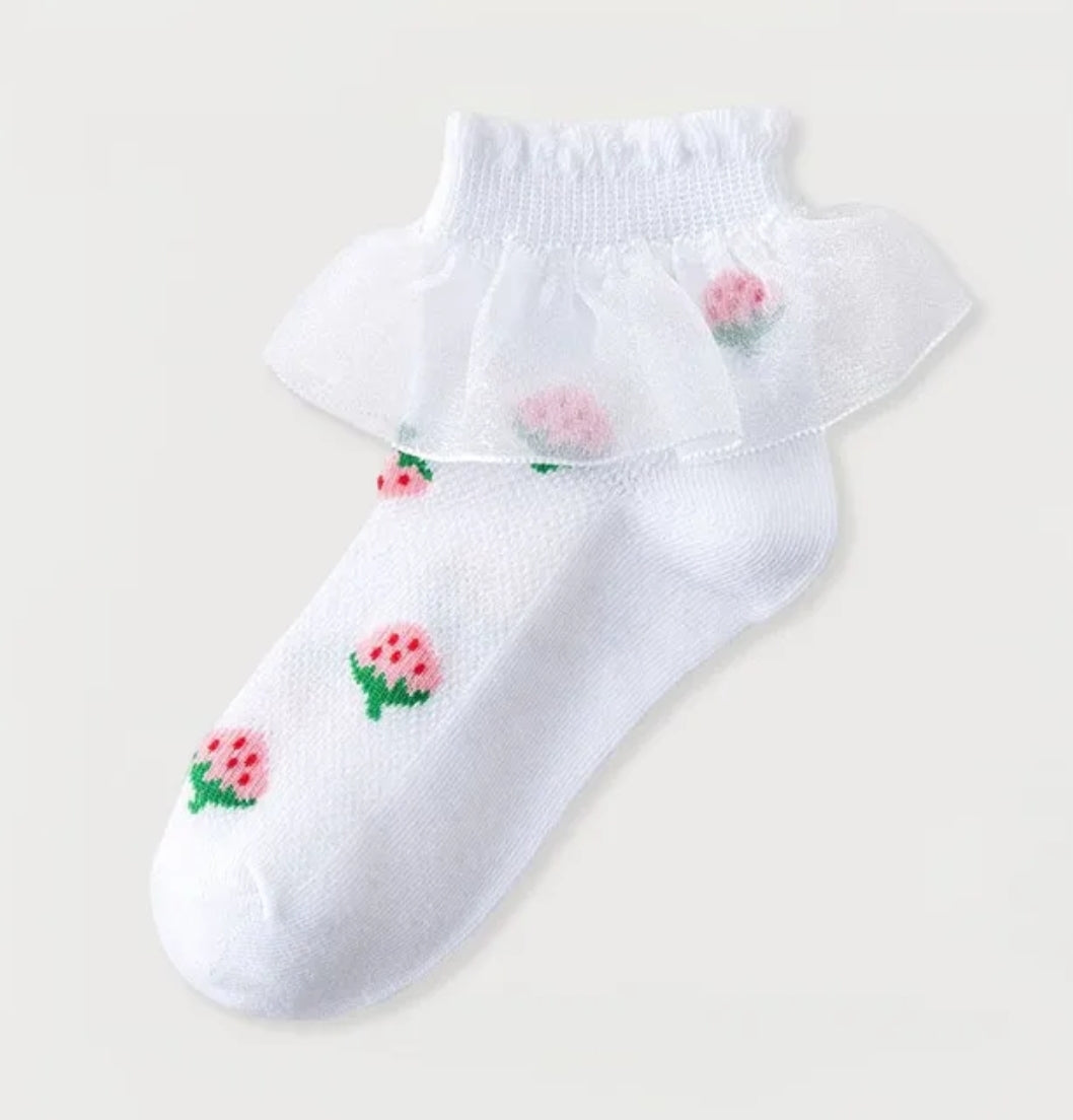 Strawberry Ruffle ankle sock