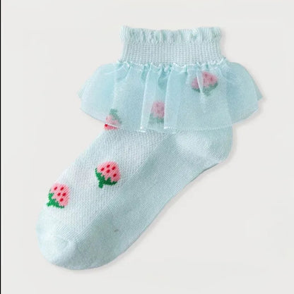 Strawberry Ruffle ankle sock