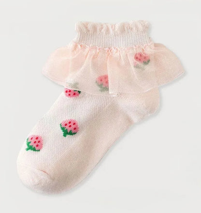 Strawberry Ruffle ankle sock