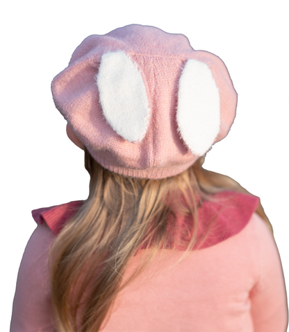 Bunny Ear Beret pink and white